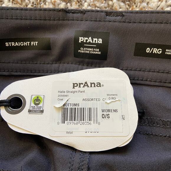 Prana Halle Straight Pant Women's 0 Regular Coal Standard Fit Low Rise Stretch - Picture 7 of 13